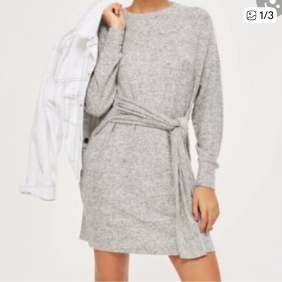 Topshop Heather Gray Tie Front Knit Dress - Picture 2 of 9